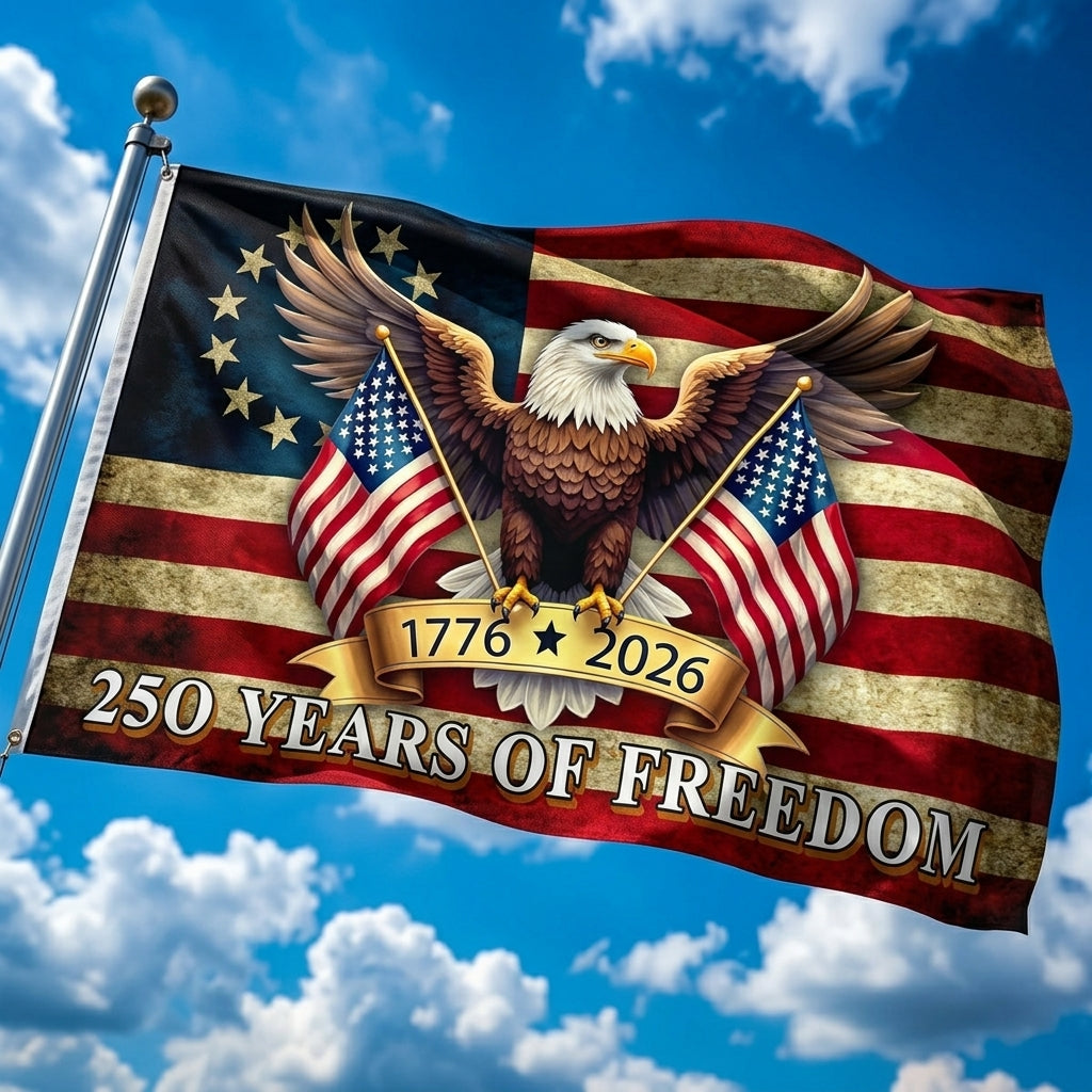 American Flag Banner | 250 Years of Freedom Commemorative Design | Weather-Resistant Patriotic Eagle Flag 1776-2026 4