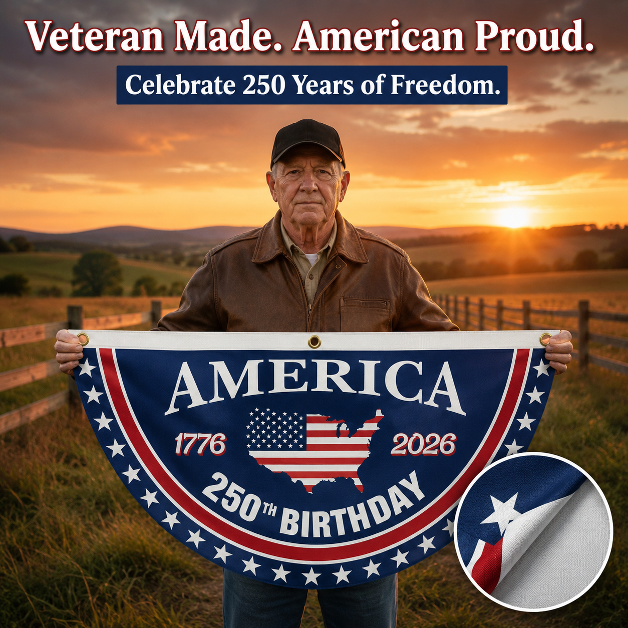 250th Anniversary USA Fan Flag | Handcrafted Heavy-Duty Double-Layer Banner | Weather-Resistant UV-Proof Commemorative Flag 2