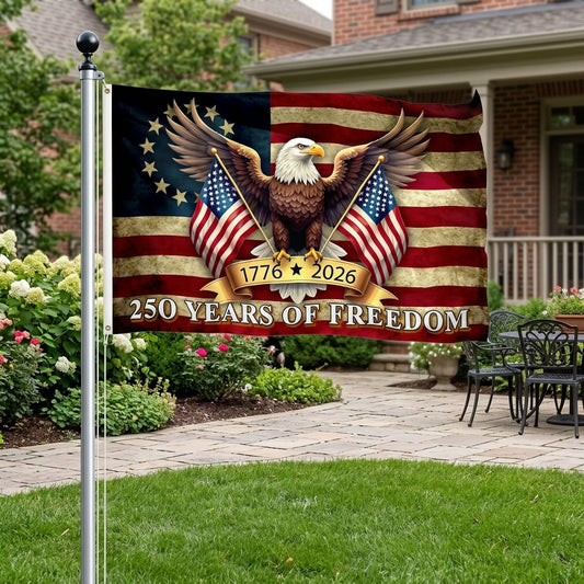 American Flag Banner | 250 Years of Freedom Commemorative Design | Weather-Resistant Patriotic Eagle Flag 1776-2026 0