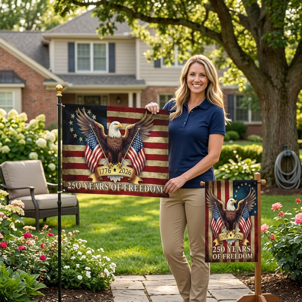 American Flag Banner | 250 Years of Freedom Commemorative Design | Weather-Resistant Patriotic Eagle Flag 1776-2026 2