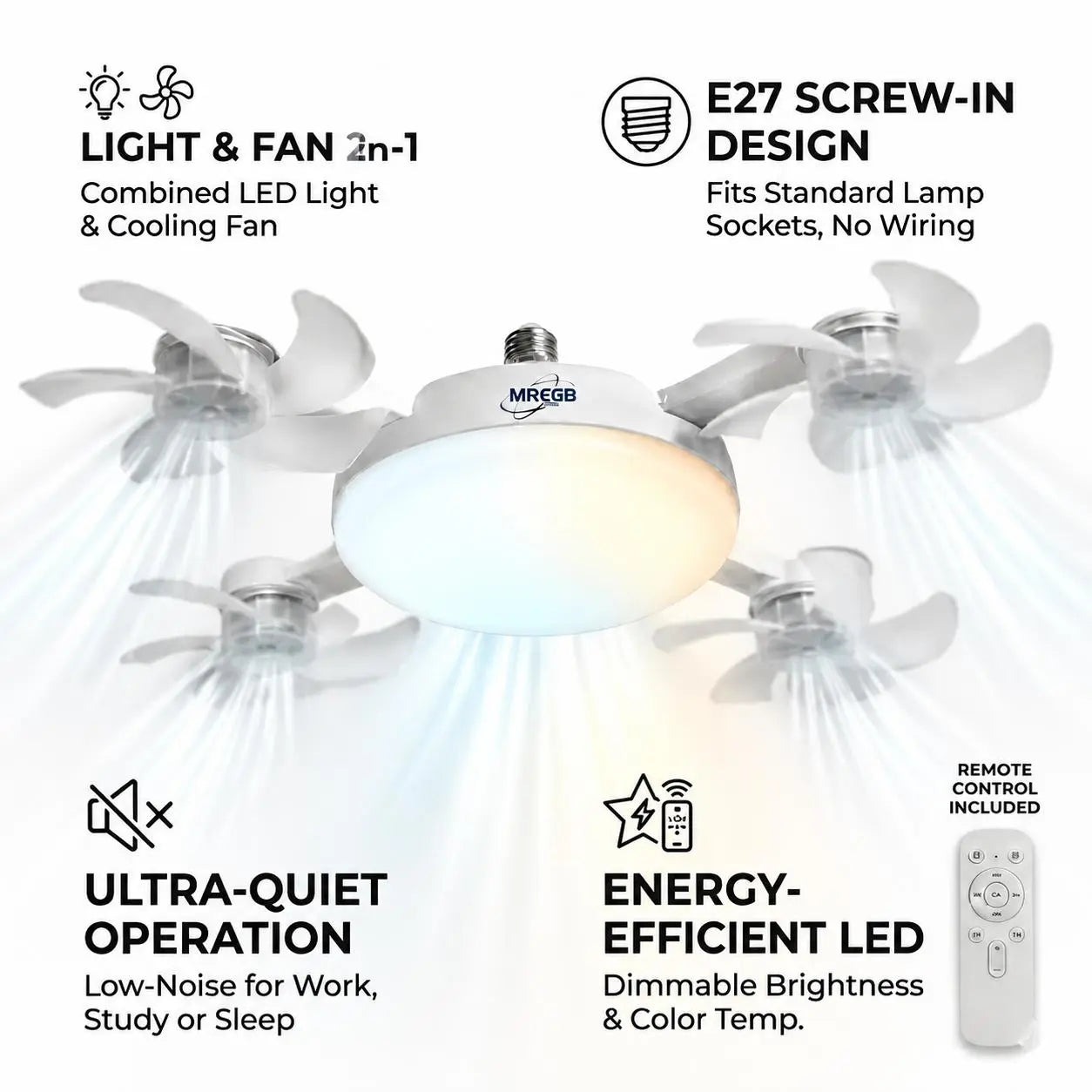 Ceiling Fan Light | E27 Socket Compatibility | Modern Flush Mount Ceiling Fan Lighting Fixture 3