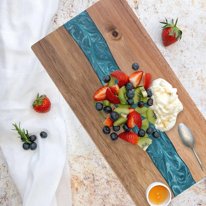 Cutting Board | Acacia Wood Large Charcuterie Board with Unique Resin River Design 1