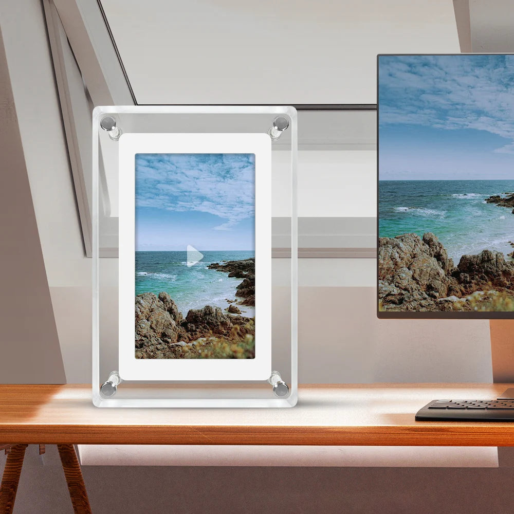 Digital Photo Frame | Acrylic Body with IPS HD Display | Portable 5-Inch Digital Picture Frame with Rechargeable Battery 0