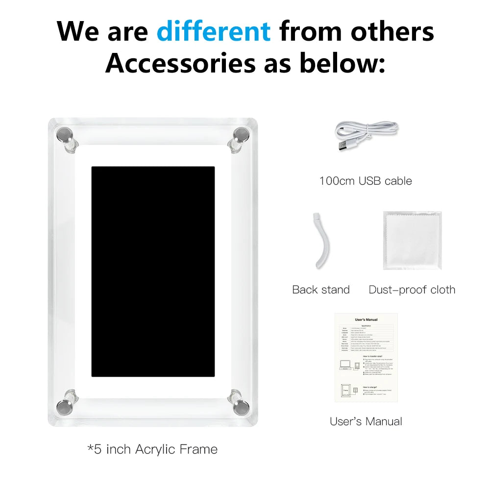 Digital Photo Frame | Acrylic Body with IPS HD Display | Portable 5-Inch Digital Picture Frame with Rechargeable Battery 2