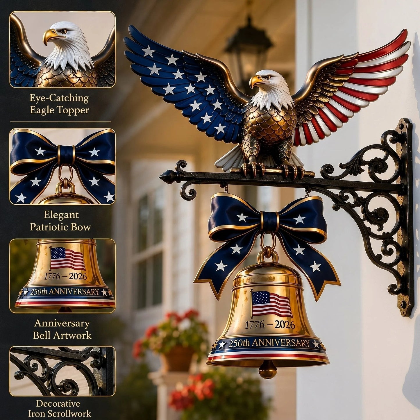 Eagle Bell | Heavy-Duty Cast Metal | 1776-2026 Semiquincentennial Commemorative Liberty Bell 1