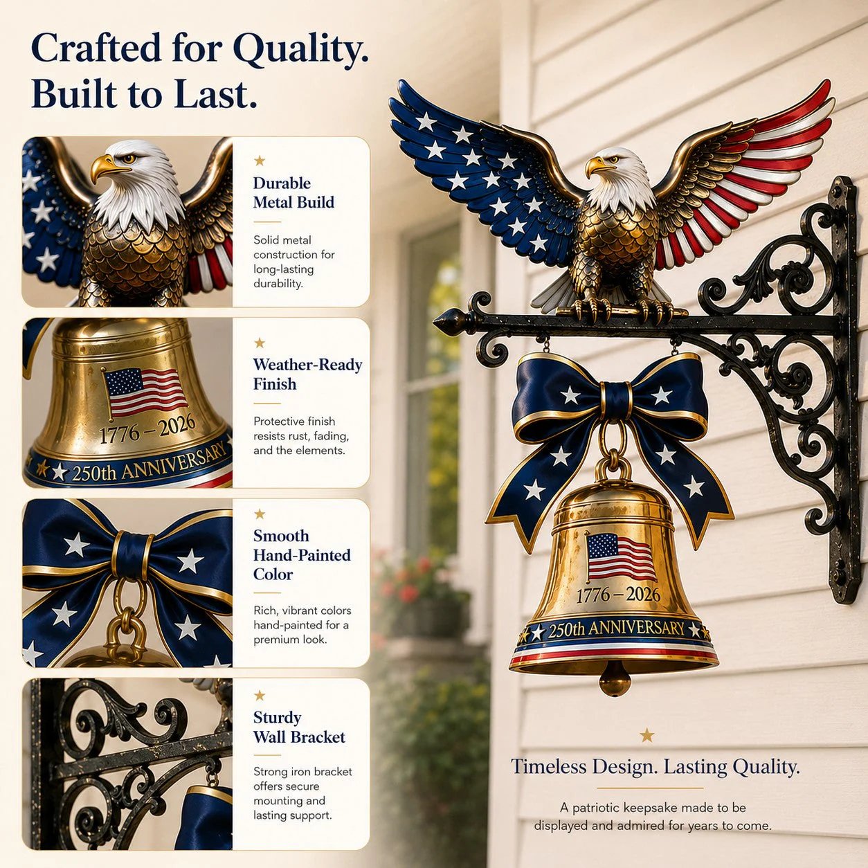 Eagle Bell | Heavy-Duty Cast Metal | 1776-2026 Semiquincentennial Commemorative Liberty Bell 5