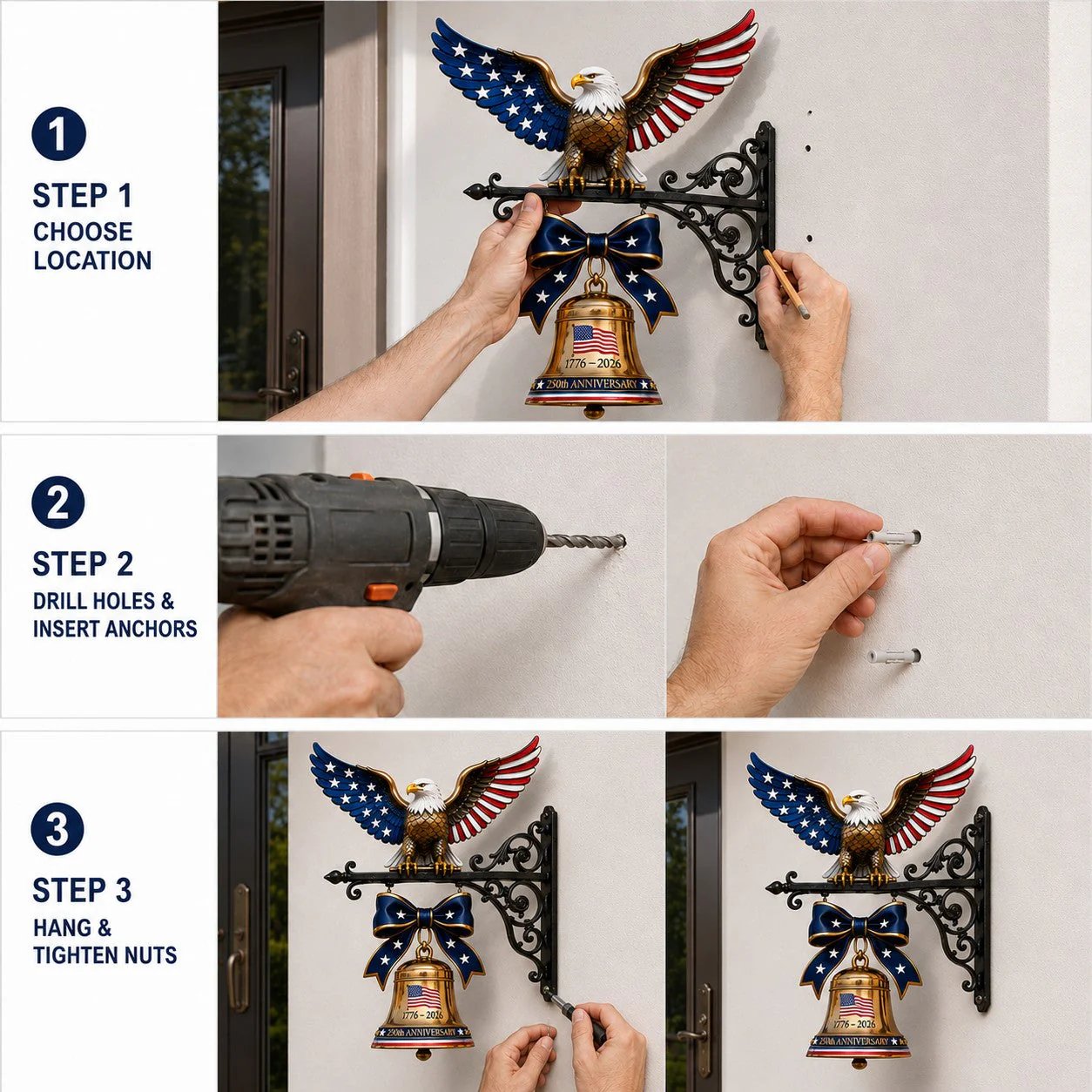 Eagle Bell | Heavy-Duty Cast Metal | 1776-2026 Semiquincentennial Commemorative Liberty Bell 7
