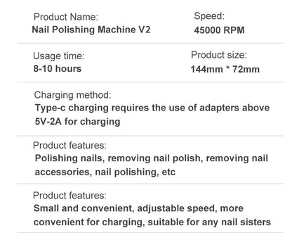 Electric Nail File | 45000RPM Speed | Professional Nail Drill for Portable Nail Care 5