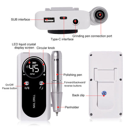 Electric Nail File | 45000RPM Speed | Professional Nail Drill for Portable Nail Care 7