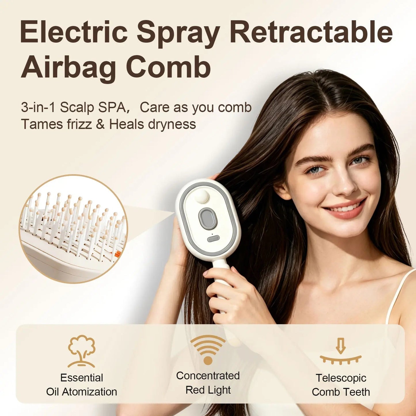 Essential Oil Mist Comb | Anti-Tangle Electric Massage Brush | Hair Care Mist Spray and Detangling Tool 1
