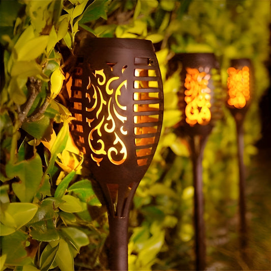 Garden Torch | Hollowed Metal Design | Solar Powered Tiki Torches with Flickering Flame Effect 0