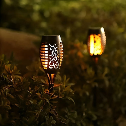 Garden Torch | Hollowed Metal Design | Solar Powered Tiki Torches with Flickering Flame Effect 2
