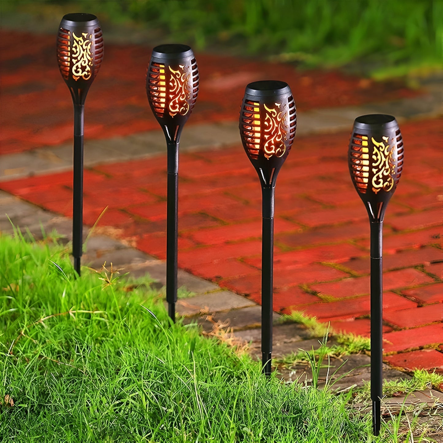 Garden Torch | Hollowed Metal Design | Solar Powered Tiki Torches with Flickering Flame Effect 3