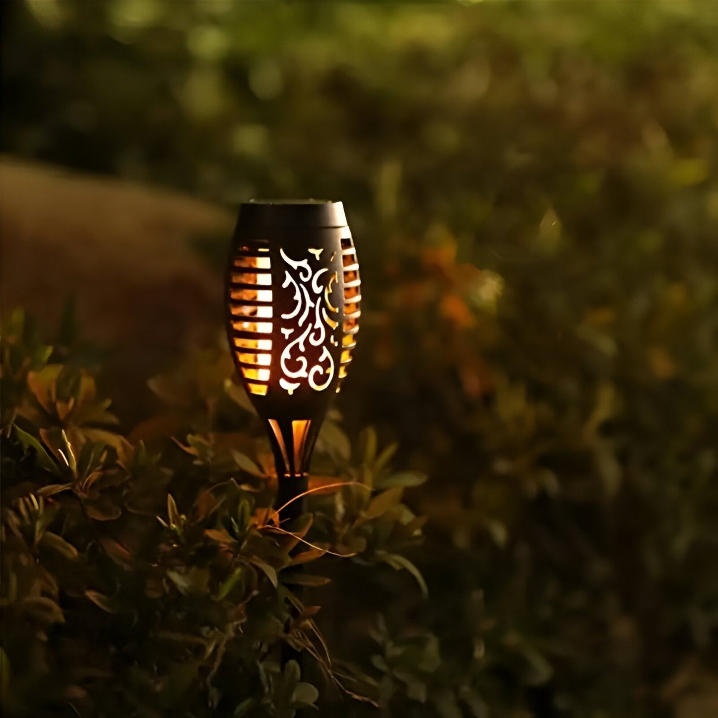 Garden Torch | Hollowed Metal Design | Solar Powered Tiki Torches with Flickering Flame Effect 4