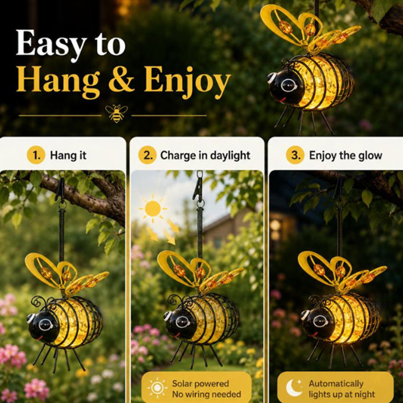 Hanging Solar Bee Light | Warm Amber Glow | Flicker-Free Garden and Indoor Decorative Lighting 4