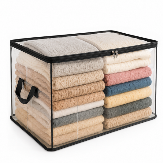 Large Heavy-Duty Clear Storage Bag | Thick Plastic Material | Stackable Foldable Storage for Clothes and Moving