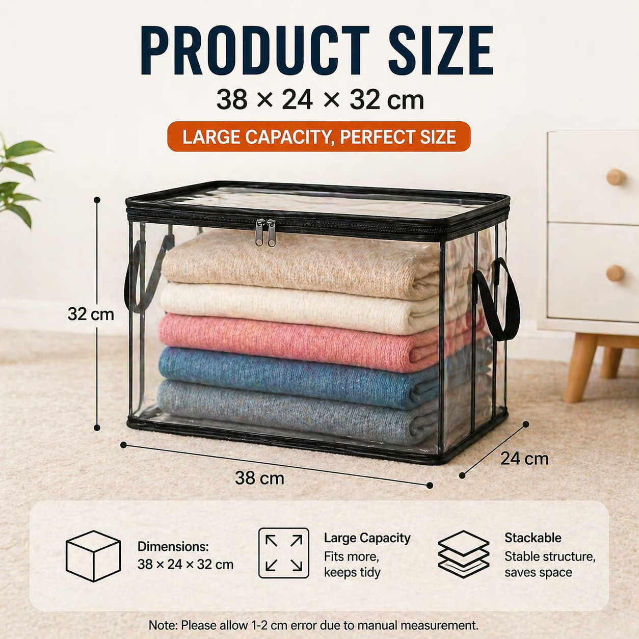 Large Heavy-Duty Clear Storage Bag | Thick Plastic Material | Stackable Foldable Storage for Clothes and Moving 1