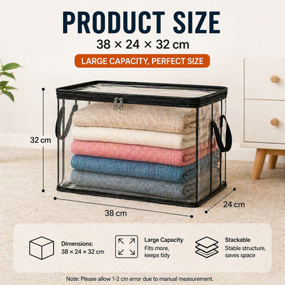 Large Heavy-Duty Clear Storage Bag | Thick Plastic Material | Stackable Foldable Storage for Clothes and Moving 1