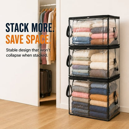 Large Heavy-Duty Clear Storage Bag | Thick Plastic Material | Stackable Foldable Storage for Clothes and Moving 3