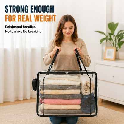 Large Heavy-Duty Clear Storage Bag | Thick Plastic Material | Stackable Foldable Storage for Clothes and Moving 4