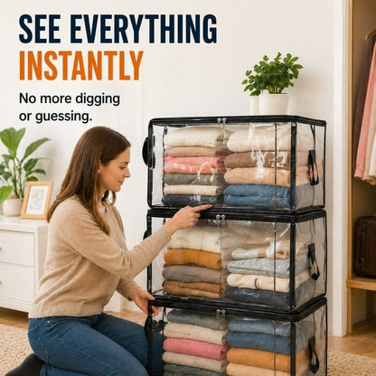 Large Heavy-Duty Clear Storage Bag | Thick Plastic Material | Stackable Foldable Storage for Clothes and Moving 5