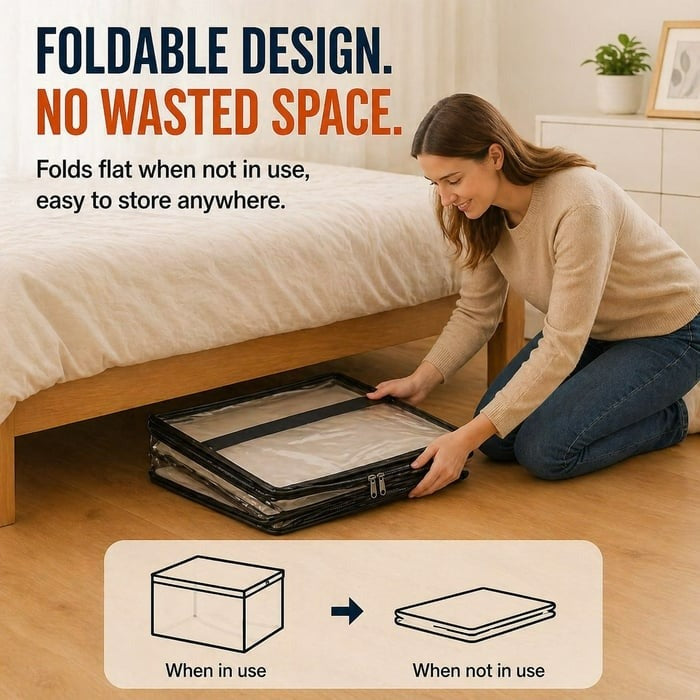 Large Heavy-Duty Clear Storage Bag | Thick Plastic Material | Stackable Foldable Storage for Clothes and Moving 6