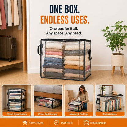 Large Heavy-Duty Clear Storage Bag | Thick Plastic Material | Stackable Foldable Storage for Clothes and Moving 7