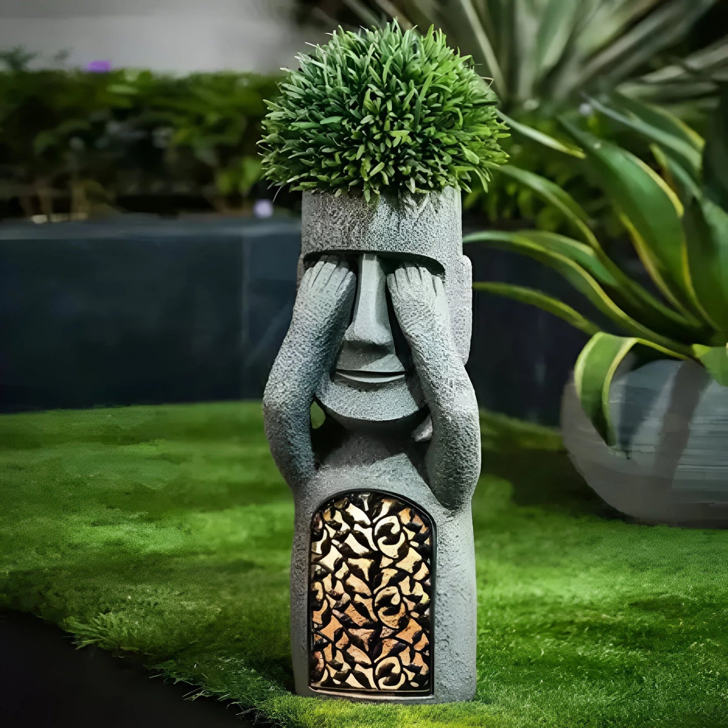 Planter | Abstract Face Design | Outdoor Planters with Solar LED Light for Garden Decor 0