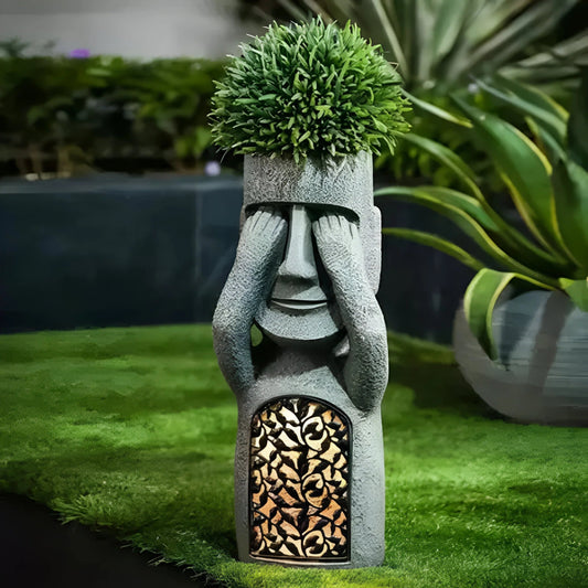 Planter | Abstract Face Design | Outdoor Planters with Solar LED Light for Garden Decor 0