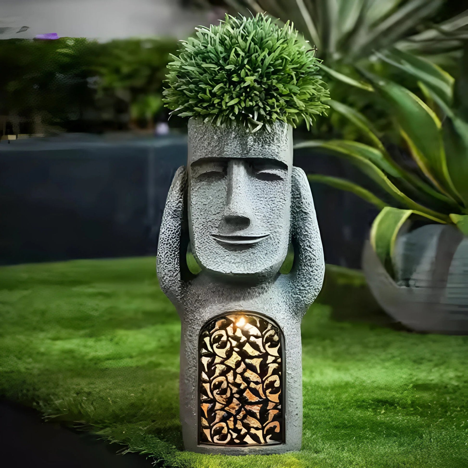 Planter | Abstract Face Design | Outdoor Planters with Solar LED Light for Garden Decor 1