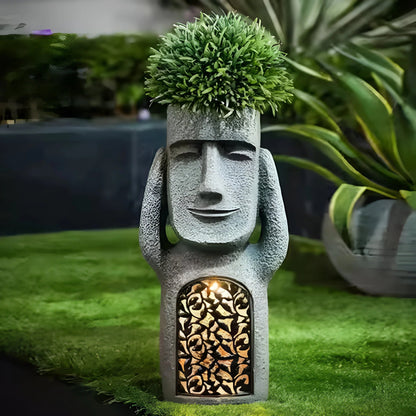 Planter | Abstract Face Design | Outdoor Planters with Solar LED Light for Garden Decor 1