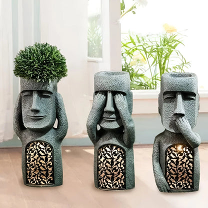 Planter | Abstract Face Design | Outdoor Planters with Solar LED Light for Garden Decor 3