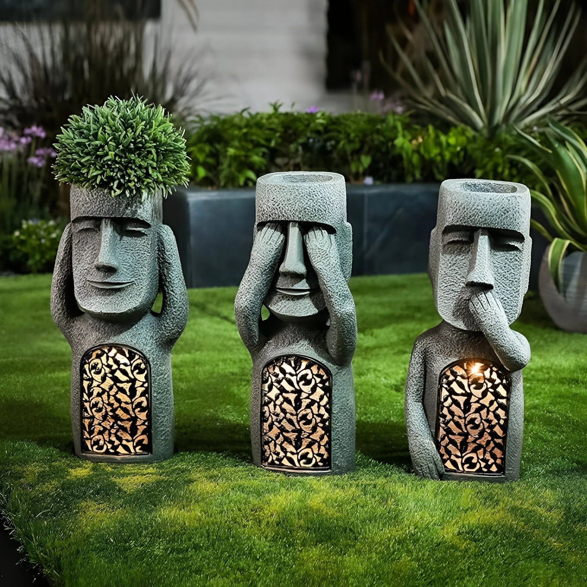 Planter | Abstract Face Design | Outdoor Planters with Solar LED Light for Garden Decor 4