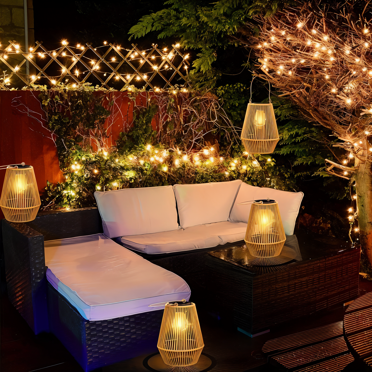 Handwoven Solar Bamboo Lantern - IP65 Decorative Garden Light