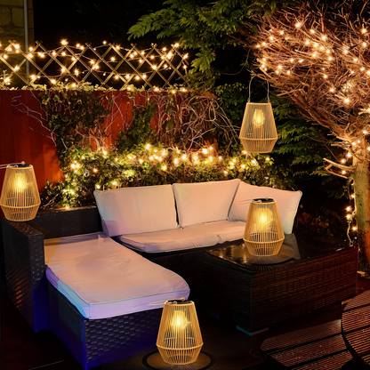 Handwoven Solar Bamboo Lantern - IP65 Decorative Garden Light
