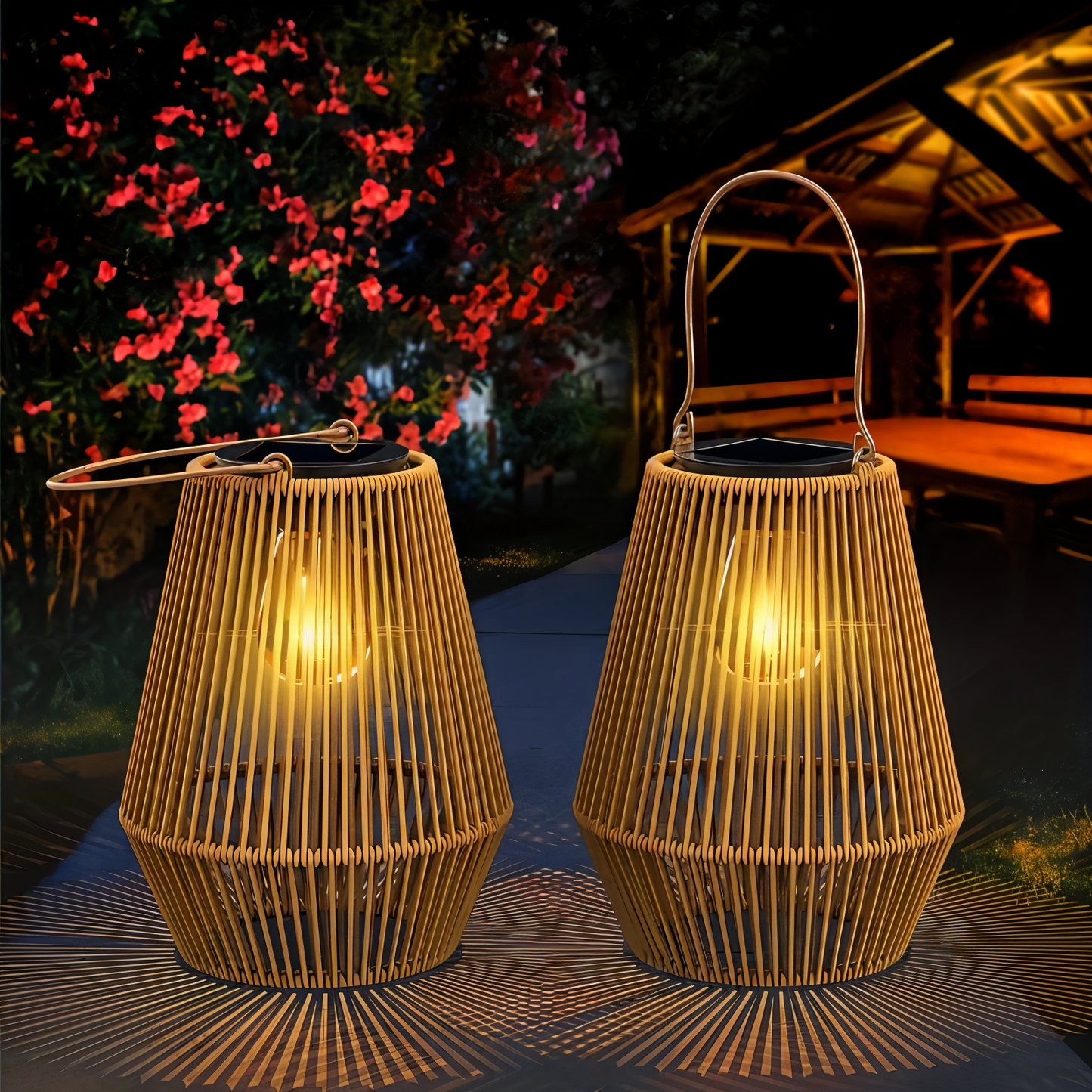 Handwoven Solar Bamboo Lantern - IP65 Decorative Garden Light