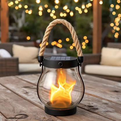 Solar LED Flame Lantern Outdoor Waterproof | Flickering Garden Pathway Light IP65 | Solar Powered Patio & Yard Decor
