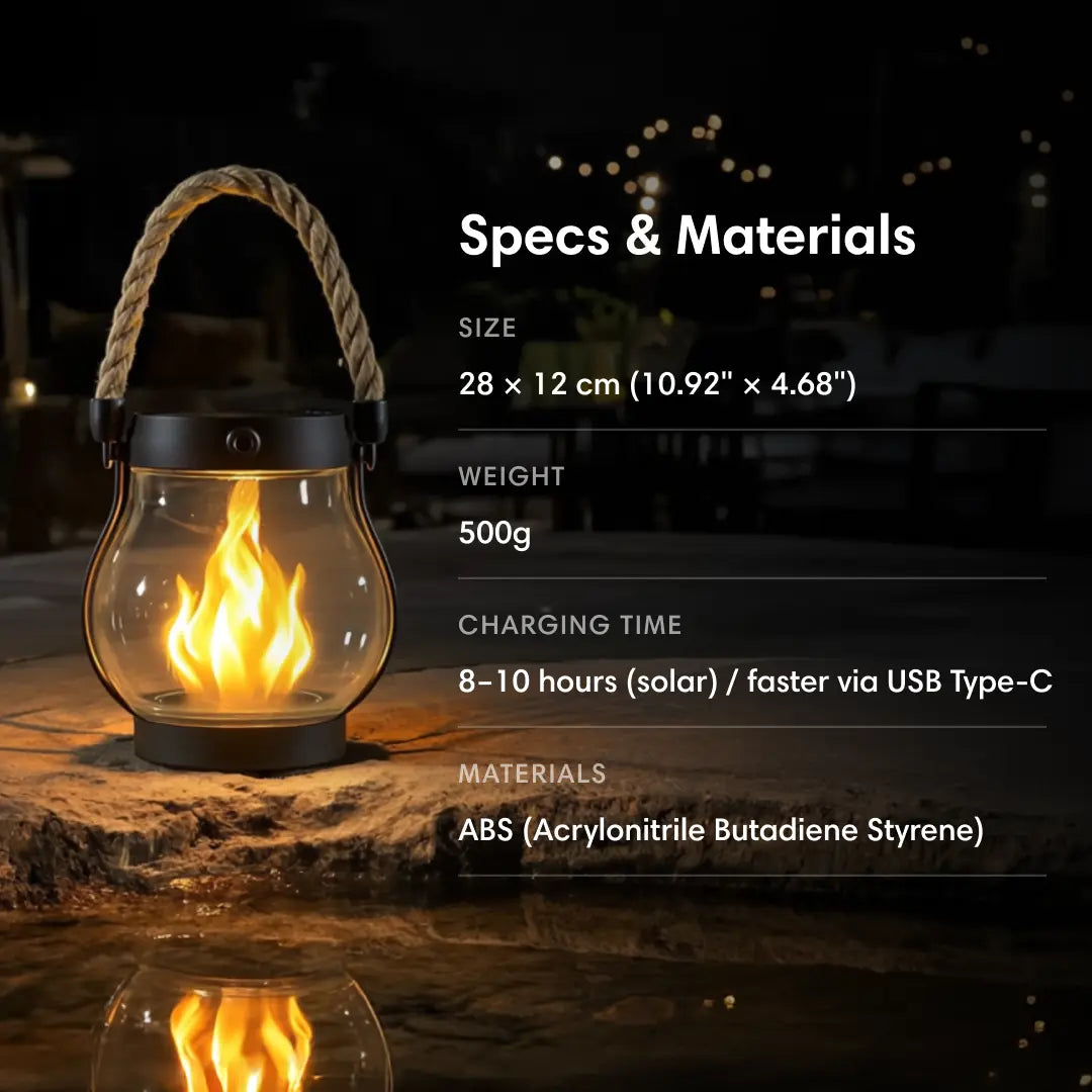 Solar LED Flame Lantern Outdoor Waterproof | Flickering Garden Pathway Light IP65 | Solar Powered Patio & Yard Decor
