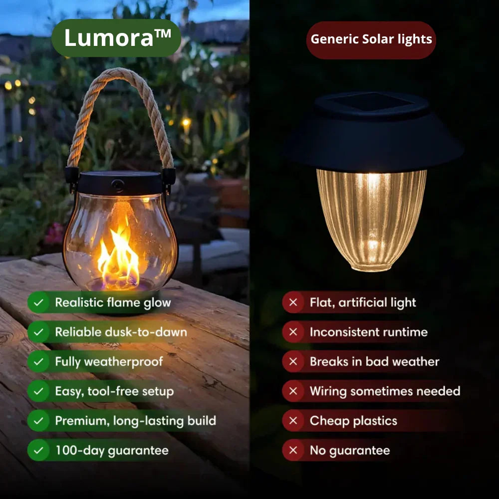 Solar LED Flame Lantern Outdoor Waterproof | Flickering Garden Pathway Light IP65 | Solar Powered Patio & Yard Decor