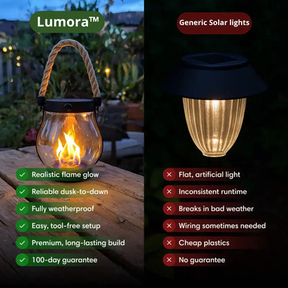 Solar LED Flame Lantern Outdoor Waterproof | Flickering Garden Pathway Light IP65 | Solar Powered Patio & Yard Decor
