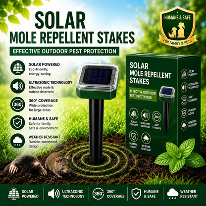 Solar Powered Mole Repellent | Waterproof Electronic Mole Deterrent | Garden and Lawn Burrowing Animal Control 0