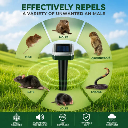 Solar Powered Mole Repellent | Waterproof Electronic Mole Deterrent | Garden and Lawn Burrowing Animal Control 1