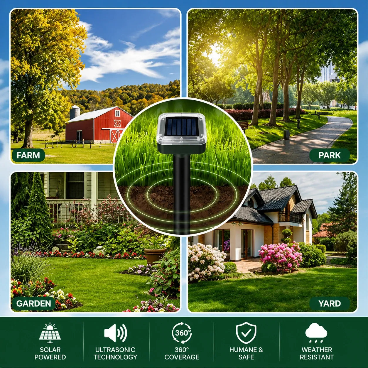 Solar Powered Mole Repellent | Waterproof Electronic Mole Deterrent | Garden and Lawn Burrowing Animal Control 6