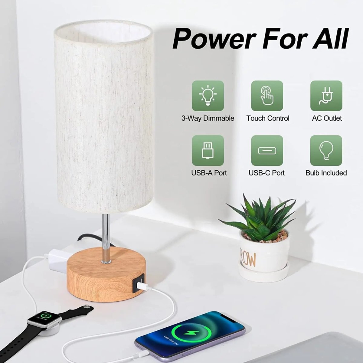 Touch Table Lamp | Dimmable LED | USB Charging Ports and AC Outlet 1