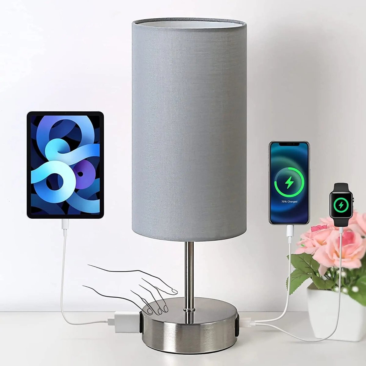 Touch Table Lamp | Dimmable LED | USB Charging Ports and AC Outlet 10