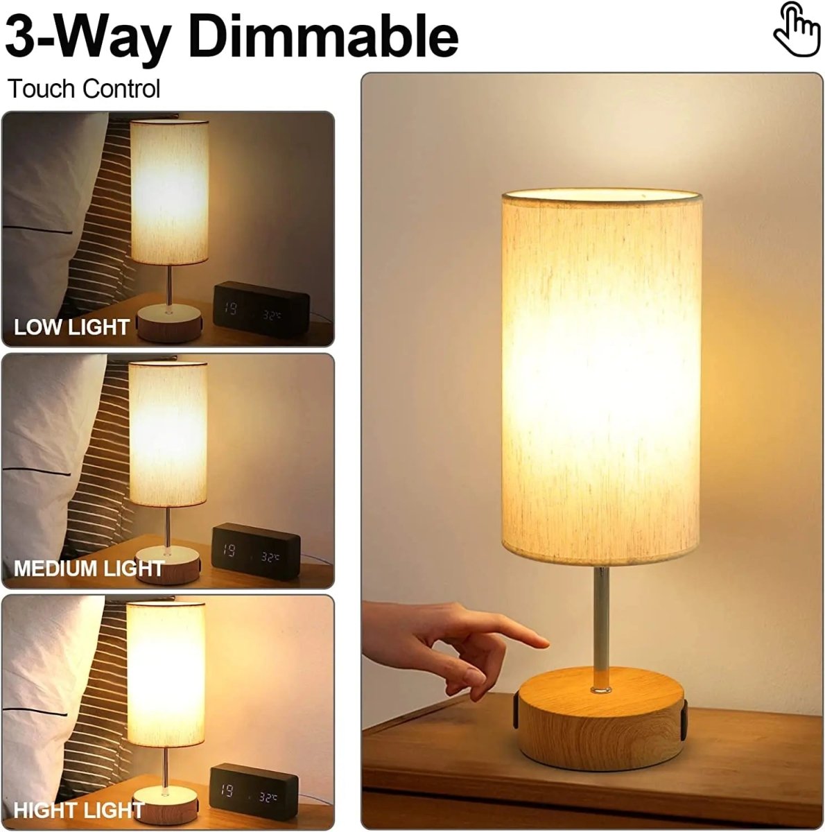 Touch Table Lamp | Dimmable LED | USB Charging Ports and AC Outlet 3