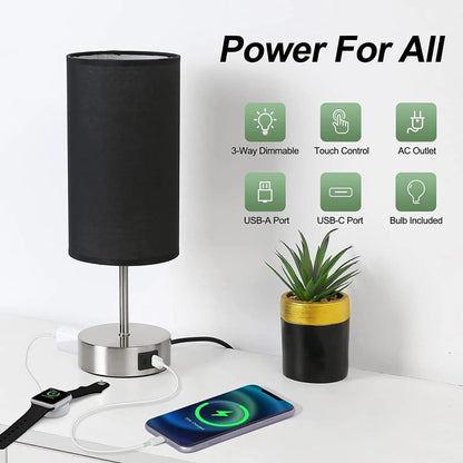Touch Table Lamp | Dimmable LED | USB Charging Ports and AC Outlet 6