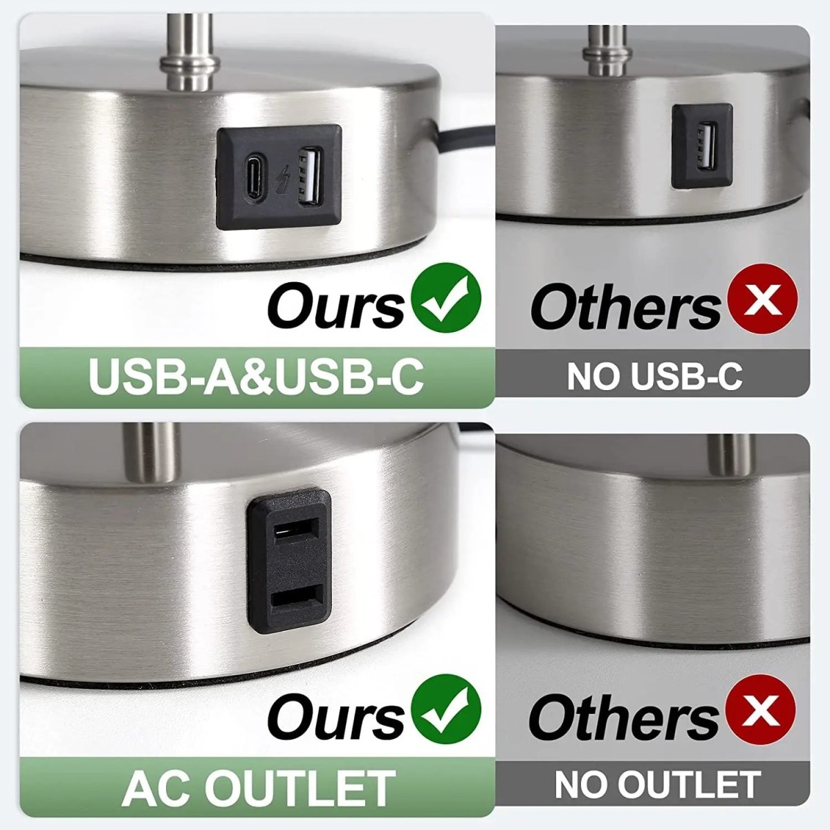Touch Table Lamp | Dimmable LED | USB Charging Ports and AC Outlet 7