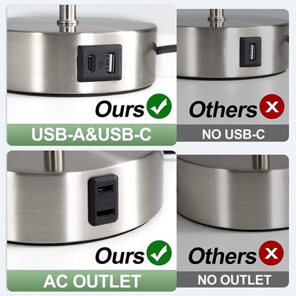 Touch Table Lamp | Dimmable LED | USB Charging Ports and AC Outlet 7