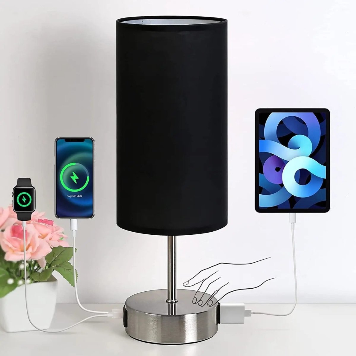 Touch Table Lamp | Dimmable LED | USB Charging Ports and AC Outlet 9